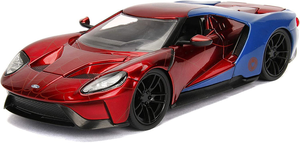 Jada Toys Marvel 1:24 2017 Ford GT Die-cast Car with 2.75" Spider-Man Figure, Toys for Kids and Adults, Red/Blue (99725)