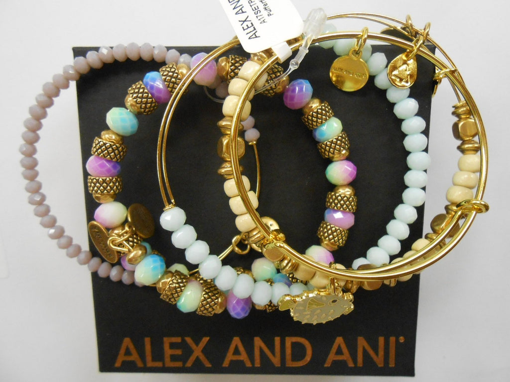 Alex and Ani Pufferfish Set of 5 Shiny Gold Bangle Bracelet