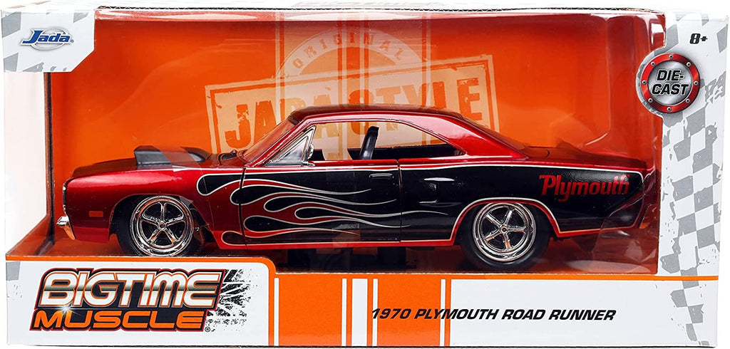 Jada Toys Big Time Muscle 1:24 1970 Plymouth Road Runner Die-cast Car Red/Black Flames, Toys for Kids and Adults