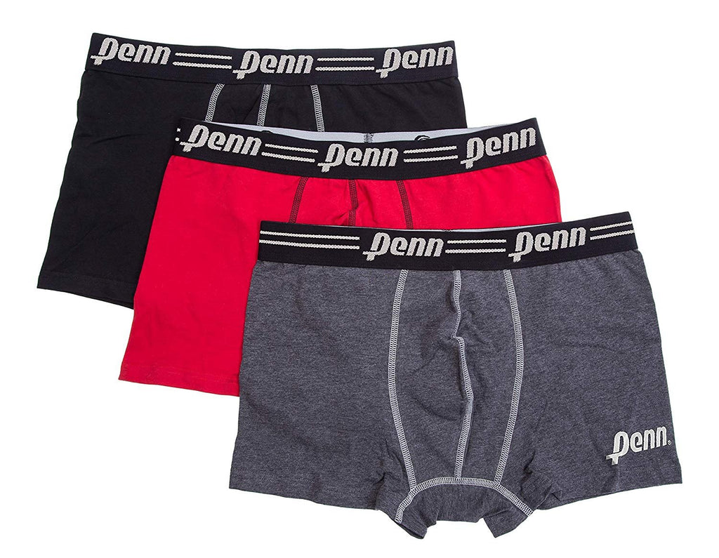 Penn Mens 3-Pack Athletic Boxer Briefs, Black-Red-Charcoal, 2XL