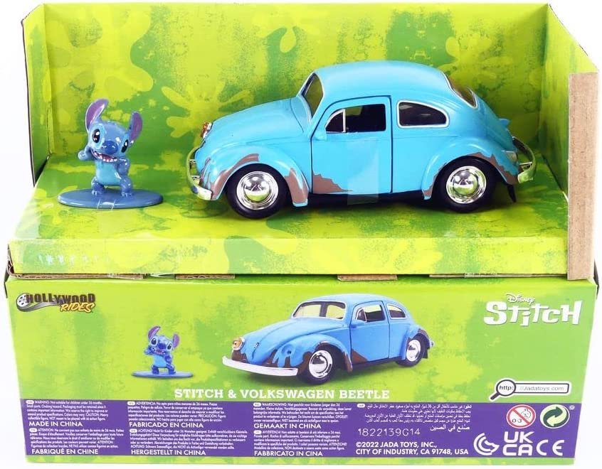 Jada Toys Disney Lilo and Stitch 1:32 Volkswagen Beetle Die-cast Car w/ 1.65" Stitch Figure, Toys for Kids and Adults