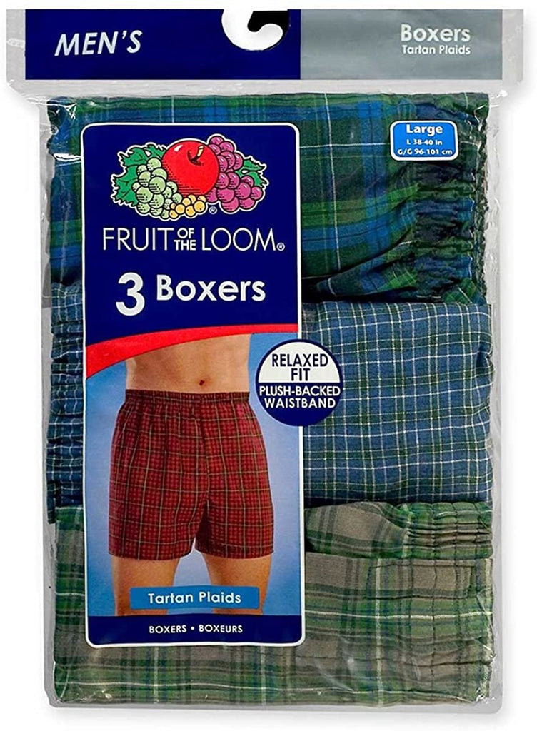 Fruit of the Loom Men's 3-Pack Assorted Tartan Plaids Woven Boxers