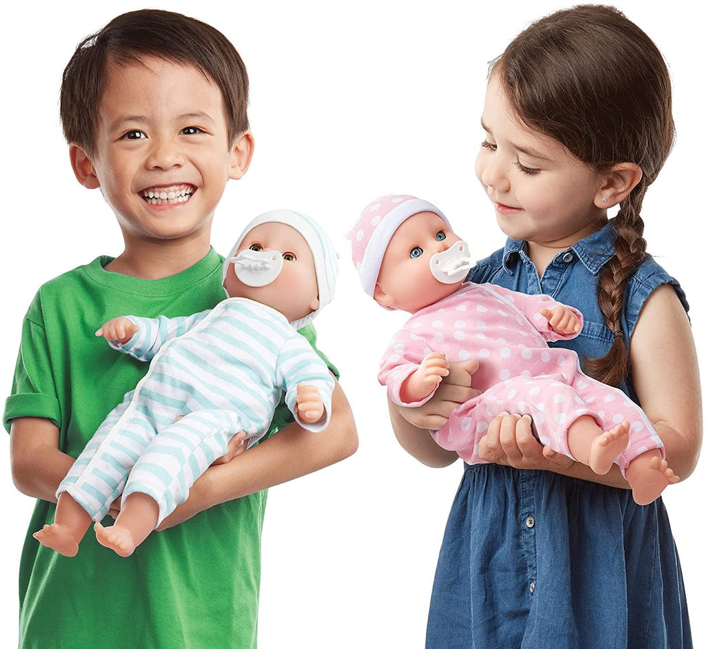 Melissa & Doug Mine to Love Twins Luke & Lucy 15” Light Skin-Tone Boy and Girl Baby Dolls with Rompers, Caps, Pacifiers