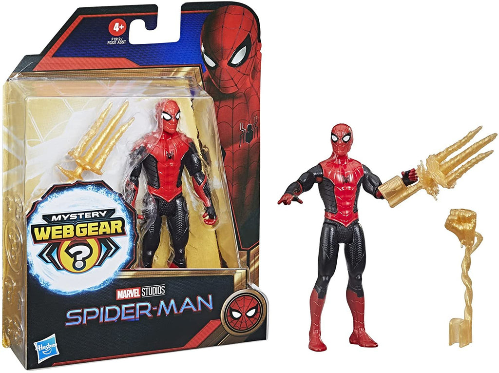 Spider-Man Marvel 6-Inch Mystery Web Gear Upgraded Black and Red Suit Action Figure, Includes Mystery Web Gear Armor Accessory and Character Accessory, Ages 4 and Up
