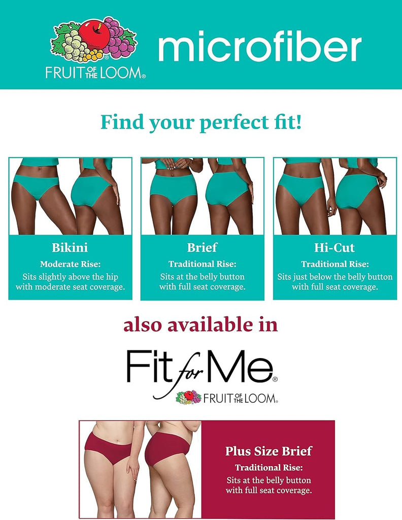 Fruit of the Loom Women's Lightweight Microfiber Underwear, Smooth Under Clothes, Available in Plus Size