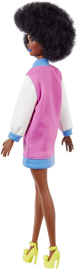 Barbie Fashionistas Doll #156 with Curly Brunette Hair and Letterman Jacket, Toy for Kids 3 to 8 Years Old