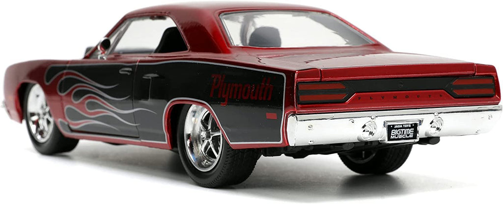 Jada Toys Big Time Muscle 1:24 1970 Plymouth Road Runner Die-cast Car Red/Black Flames, Toys for Kids and Adults