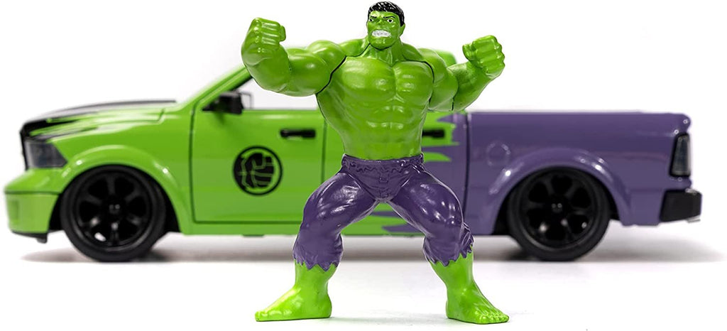 Marvel 1:24 Dodge Ram 1500 Die-Cast Car & 2.75" Incredible Hulk Figure, Toys for Kids and Adults