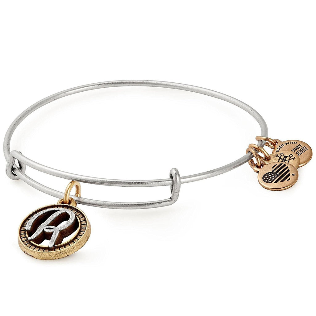Alex and Ani Initial R Two-Tone Charm Bangle Bracelet - Rafaelian Gold and Silver Finish - A18EBINT18TTRS