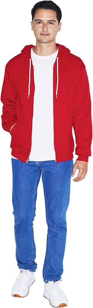 American Apparel Men's Flex Fleece Long Sleeve Zip Hoodie-USA Collection, Style F497, Red, XX-Small
