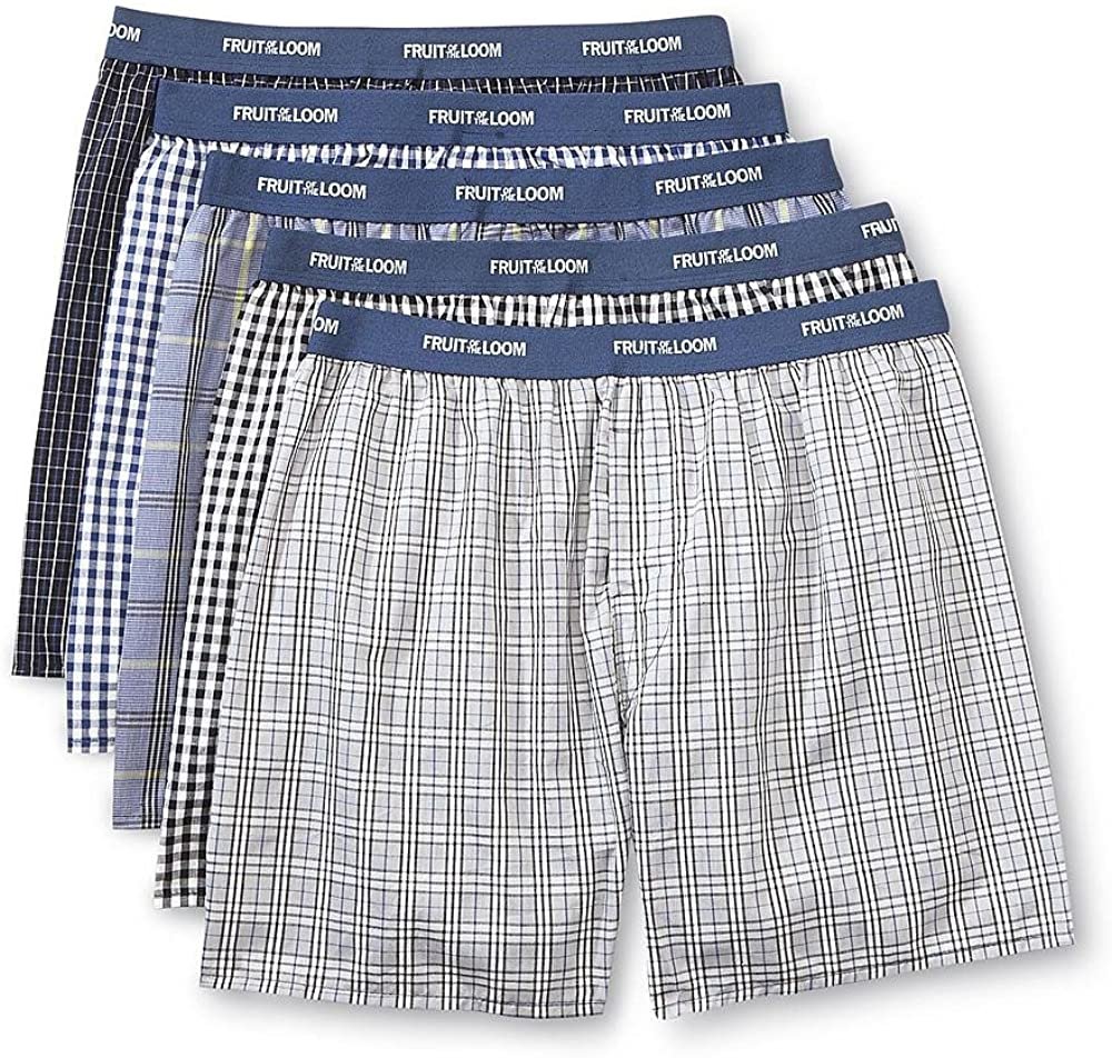 Fruit of the Loom Men`s 5pk Exposed Waistband Blues Woven Boxers, FTL-5PBL550
