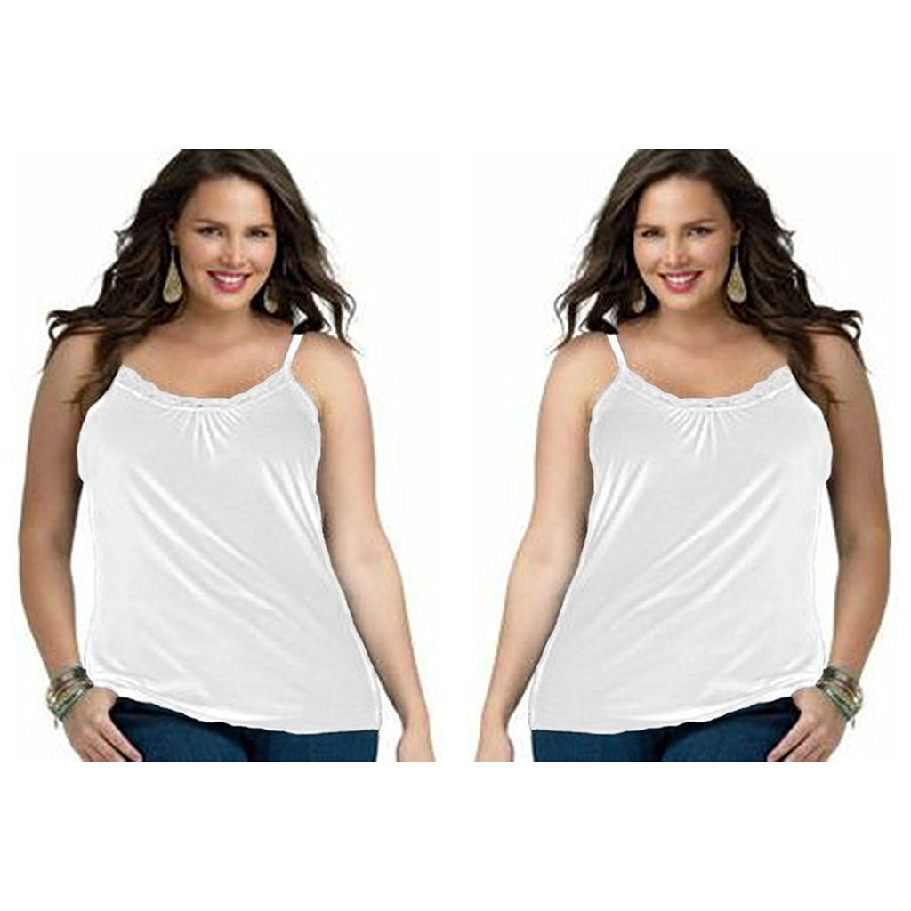 2-Pack Just My Size Plus Size Women's Lace Shirred Front Solid Tank Cami