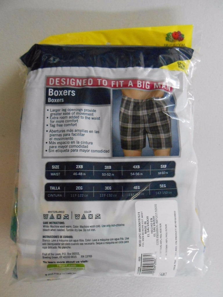 Fruit of the Loom Men's Boxers BIG MAN 4 pack Sizes 2XB-5XB Boxer Shorts