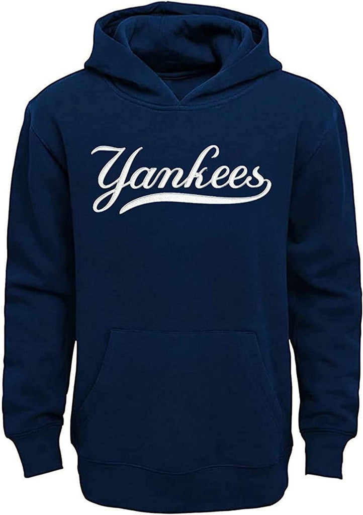 MLB Boys Kids 4-7 Team Color Wordmark Logo Pullover Fleece Sweatshirt Hoodie (New York Yankees, Kids 5/6)