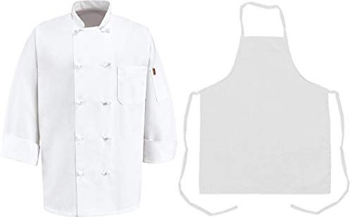 Sand Storm White Executive Chef Coat With White Bib Apron Set Sizes XS-4X (Small)