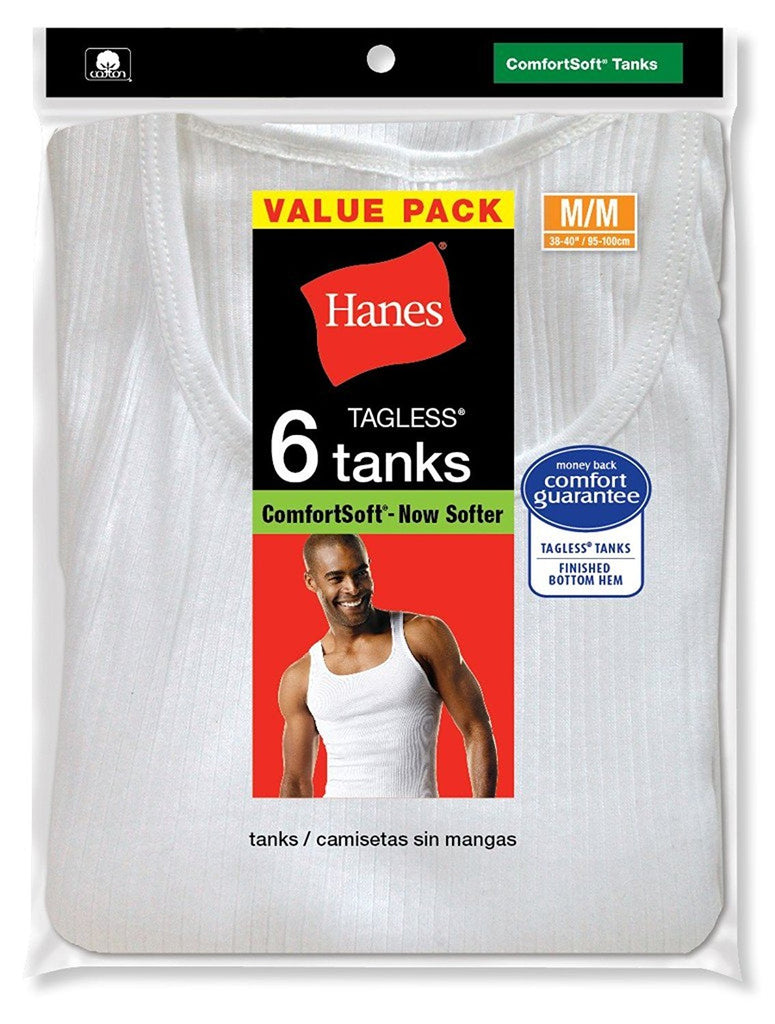 Hanes Mens White A-Shirt 6-Pack (372AP6) -White -L (372AP6)