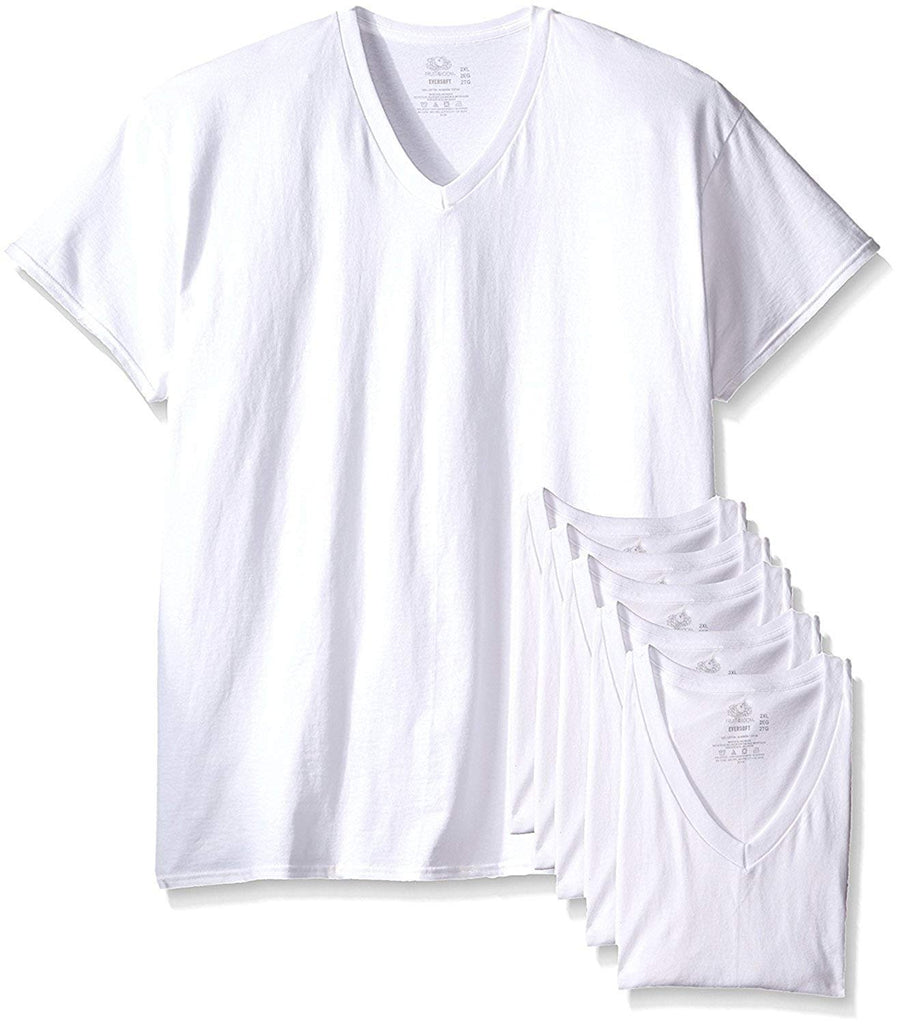 Fruit of the Loom Men's 6-Pack Stay-Tucked V-Neck T-Shirt (White, Large / 42" - 44" Chest)
