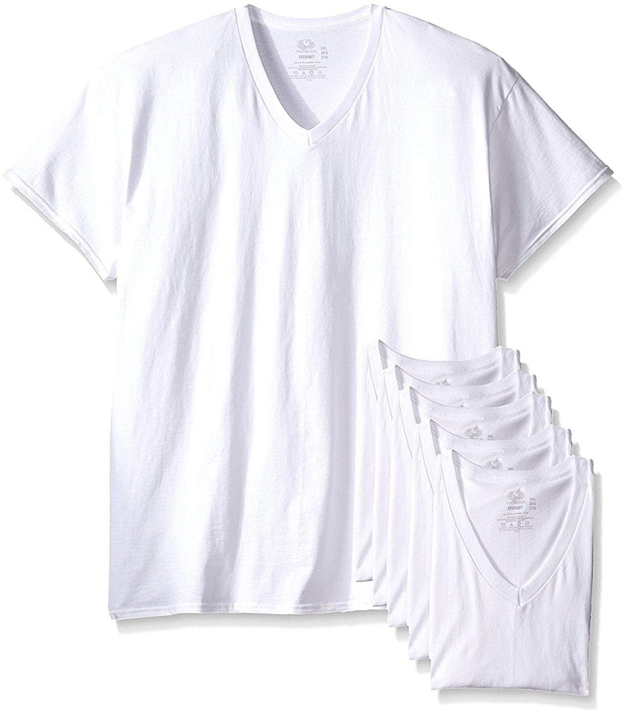Fruit of the Loom Men's 6-Pack Stay-Tucked V-Neck T-Shirt (White, X-Large/46-48 Chest)