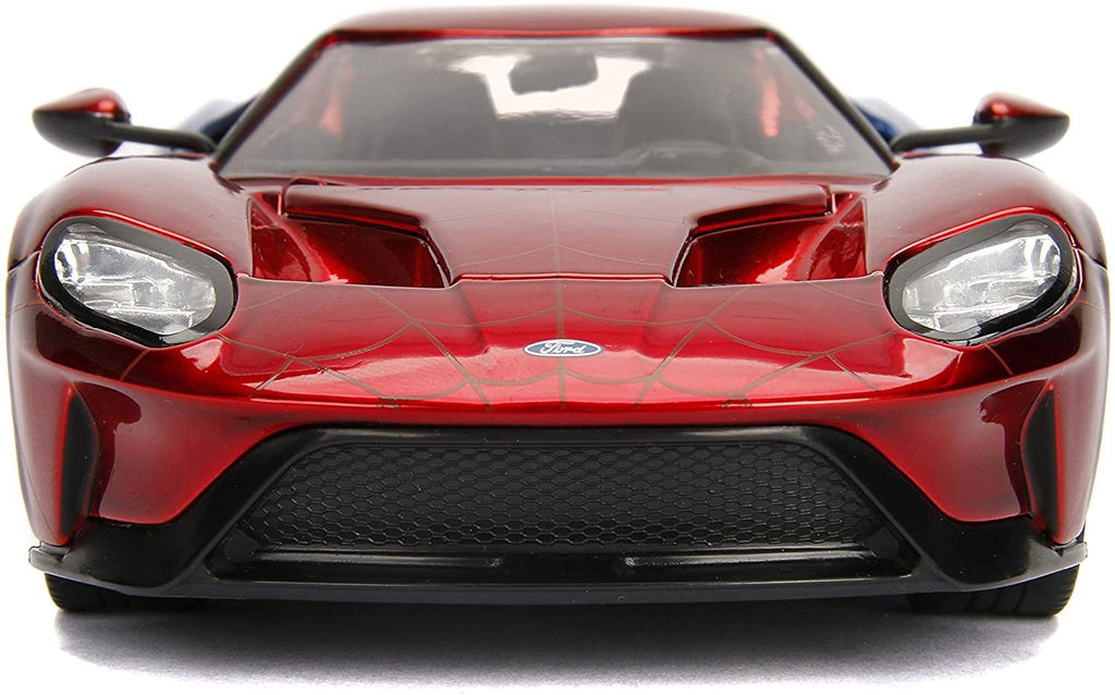 Jada Toys Marvel 1:24 2017 Ford GT Die-cast Car with 2.75" Spider-Man Figure, Toys for Kids and Adults, Red/Blue (99725)