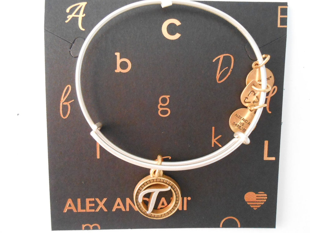 Alex and Ani Initial T Two-Tone Charm Bangle Bracelet - Rafaelian Gold and Silver Finish - A18EBINT20TTRS