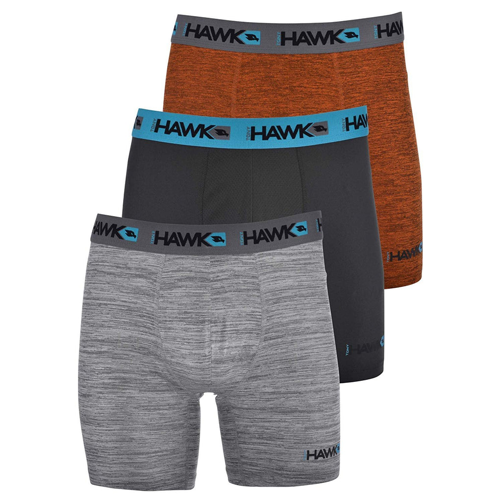 TONY HAWK Mens Performance Underwear - 3-Pack Stretch Performance Boxer Briefs Training Breathable Athletic Fit No Fly
