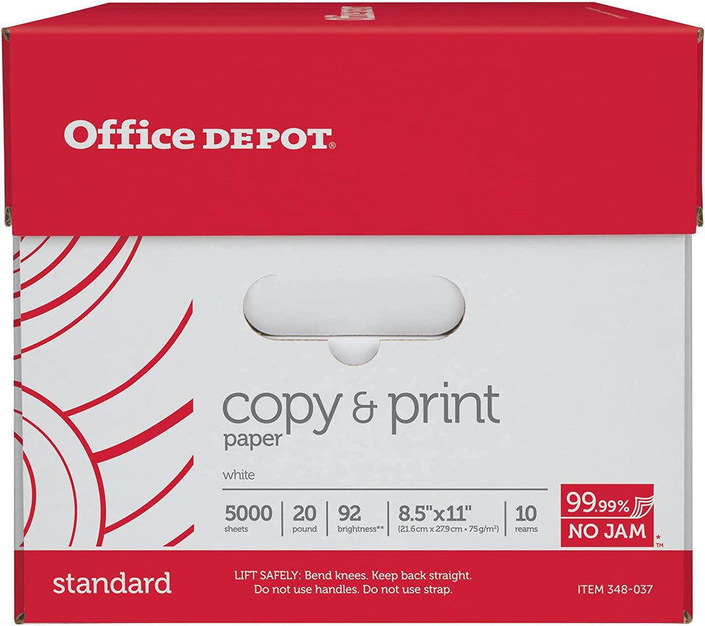 Office Depot White Copy Paper, 8 1/2in. x 11in., 20 Lb., 84 Brightness, Case Of 10 Reams