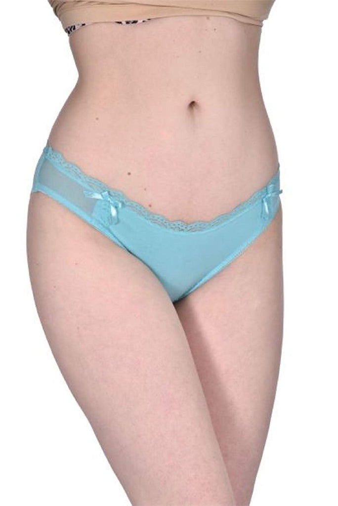 Elle Women's Bikinis Panties - 6-Pack Cotton/Spandex Bikini Lace Waistband Mesh Sides