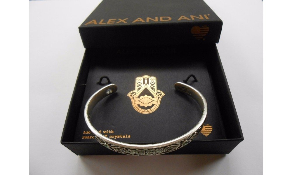 Alex and Ani Hand of Fatima Cuff Bangle Bracelet, Rafaelian Silver, Expandable