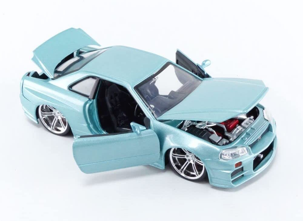 Jada Toys Fast & Furious 1:24 Brian's 2002 Nissan Skyline GT-R R34 Blue Green Die-cast Car, Toys for Kids and Adults