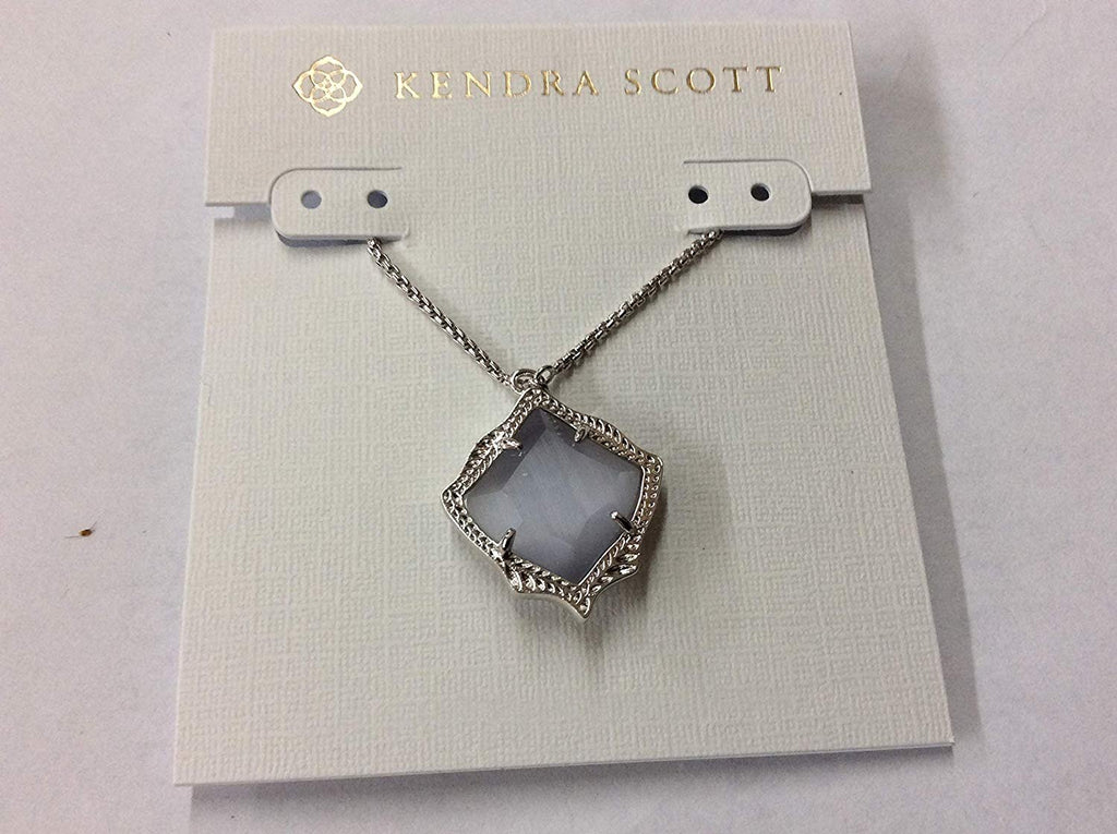 Kendra Scott Kacey Long Pendant Necklace in Silver and Slate Cats Eye
