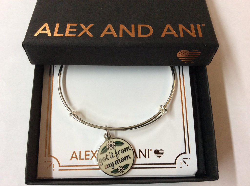 Alex and Ani Got It From My Mom Charm Bangle Bracelet - Shiny Silver Finish