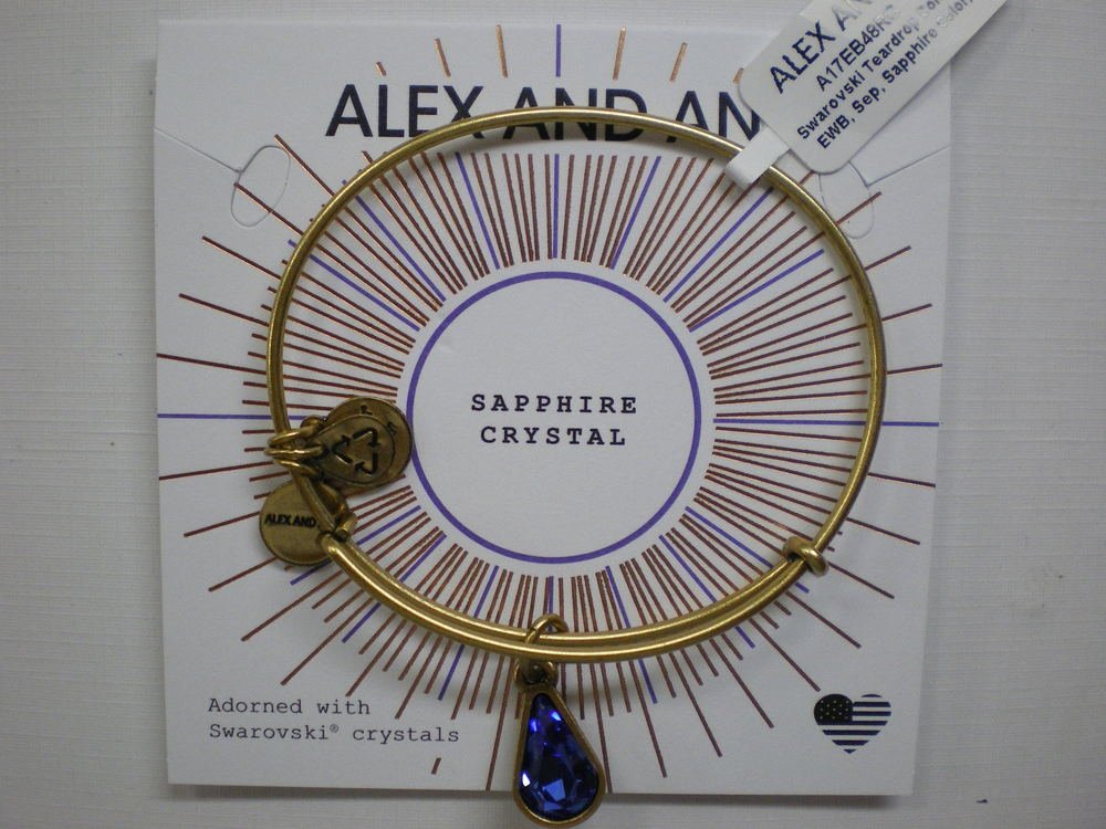 Alex and Ani Womens Swarovski Teardrop Color Code Bangle September/Rafaelian Gold/Sapphire