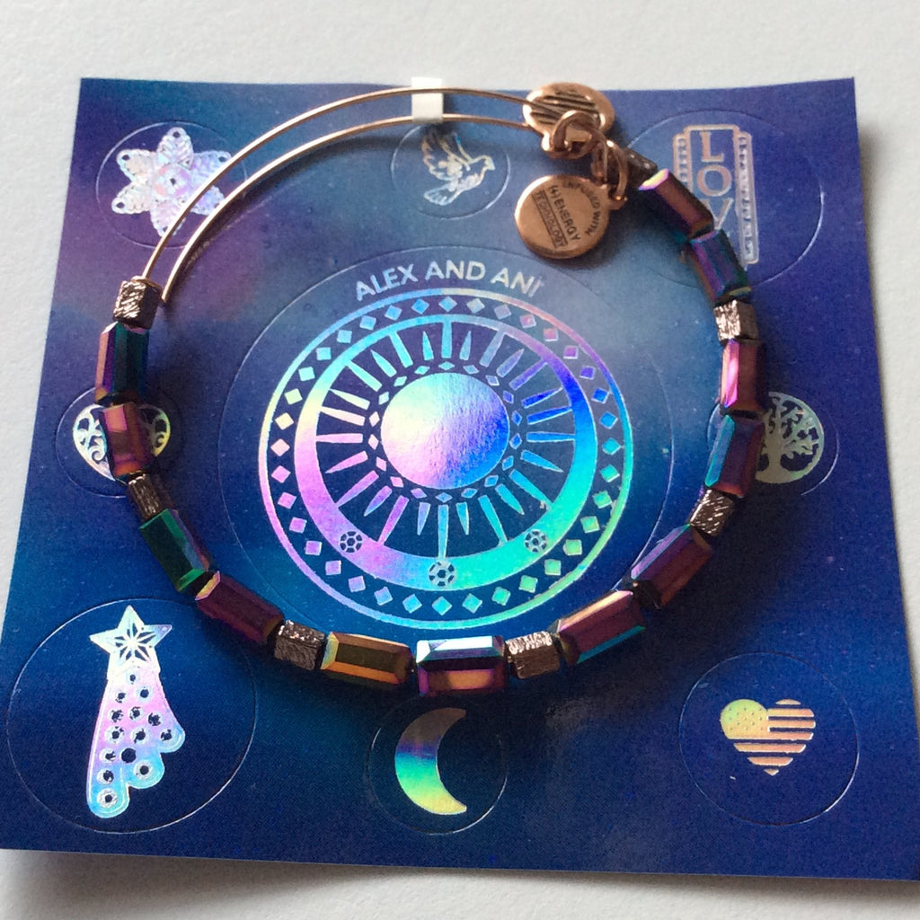 Alex and Ani Aurora Bangle Bracelet Metallic Burgundy Tag Box Card