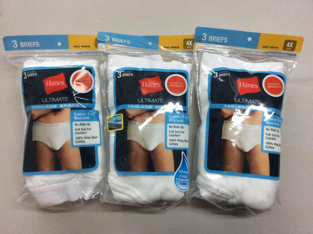 Hanes Ultimate White Briefs BIG MAN SIZE 4X (52-54) 9-Pack Tagless 100% Cotton