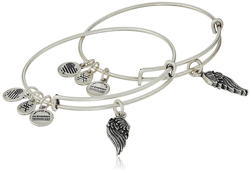 Alex and Ani Path of Symbols Wings Set of 2 Expandable Wire Bangle Charm Bracelet