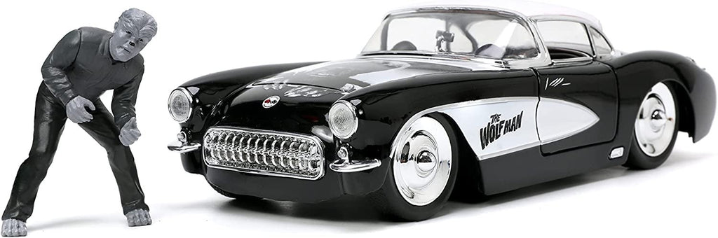 Universal Monsters 1:24 1957 Chevy Corvette Die-cast Car & 2.75" Wolfman Figure, Toys for Kids and Adults