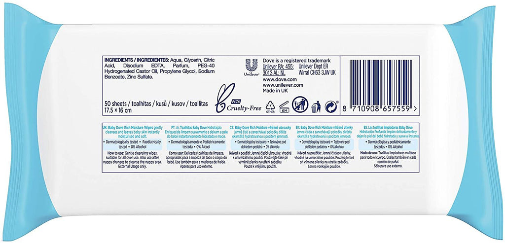 Dove Baby Wipes Rich Moisture,50 Count (Pack of 6)