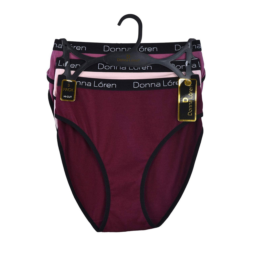Donna L'oren Women's Hi-Cut Briefs 3-Pack Printed Waistband Panties S-XL