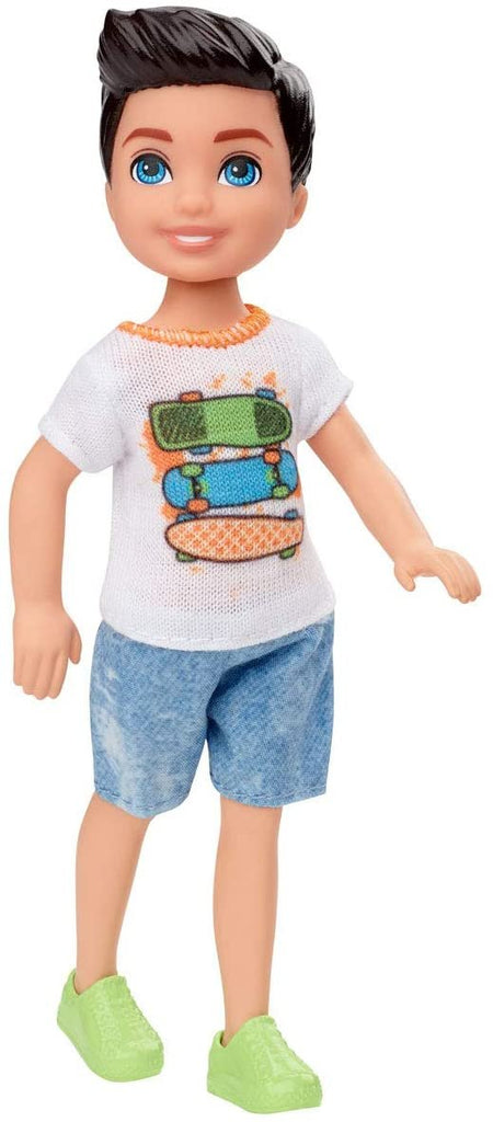 Barbie Club Chelsea Boy Doll (6-inch Brunette) with Skateboard Shirt and Shorts