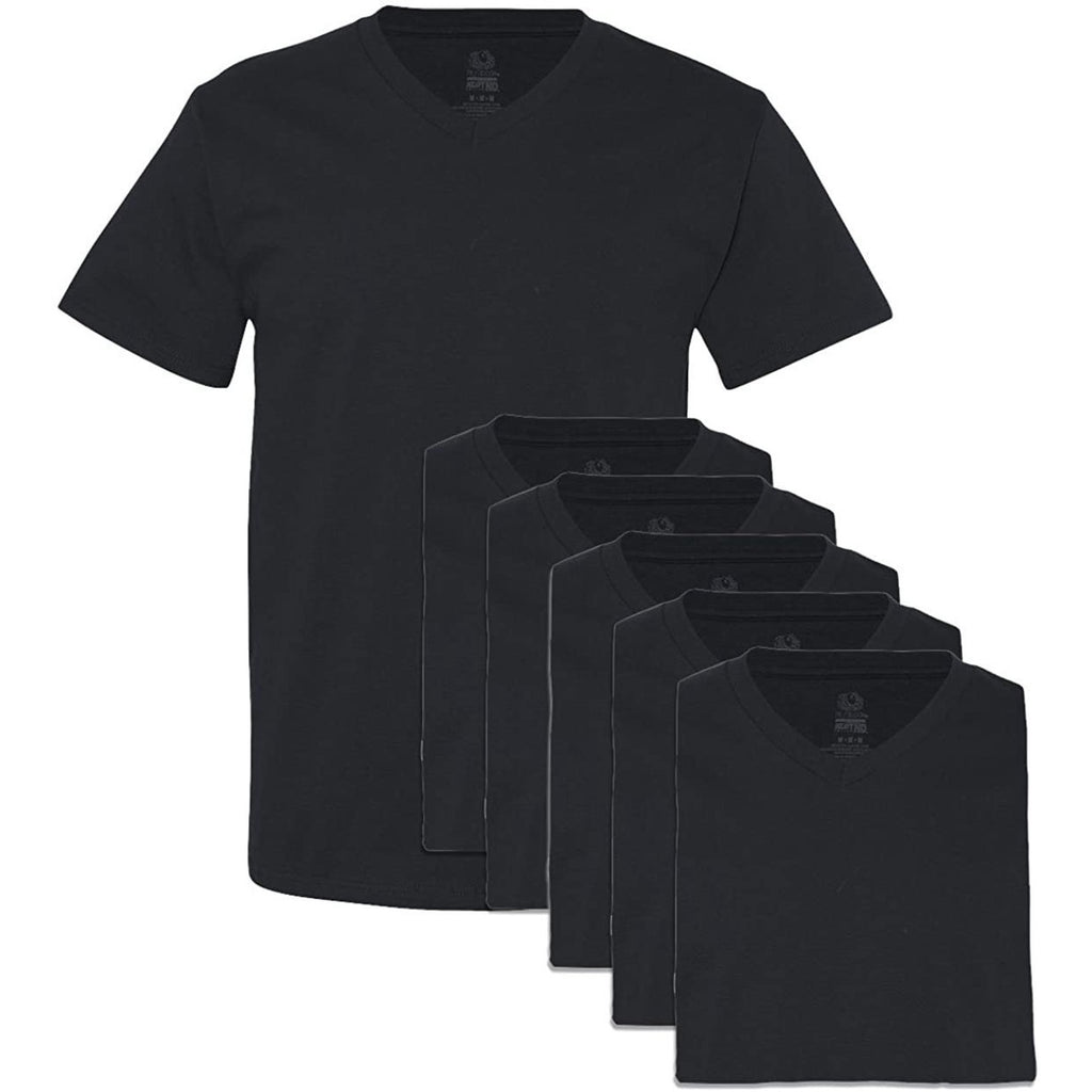 Fruit of the Loom Men's V-Neck T-Shirts 6-Pack All Black Sizes L, XL