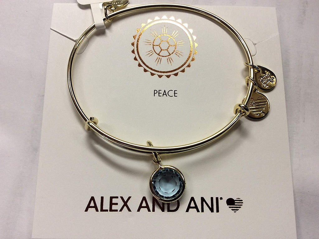 Alex and Ani March Color Code Aquamarine Bangle Bracelet Shiny Gold NWTBC