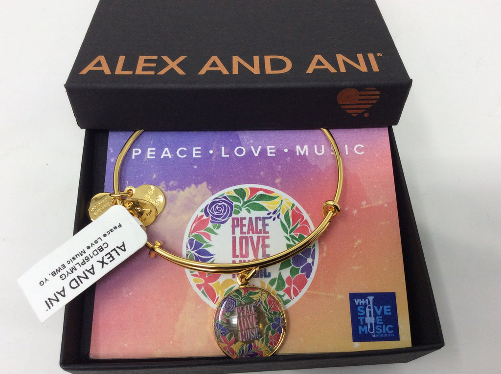 Alex and Ani PeaceLove Music Charm Bangle Shiny Gold Plated