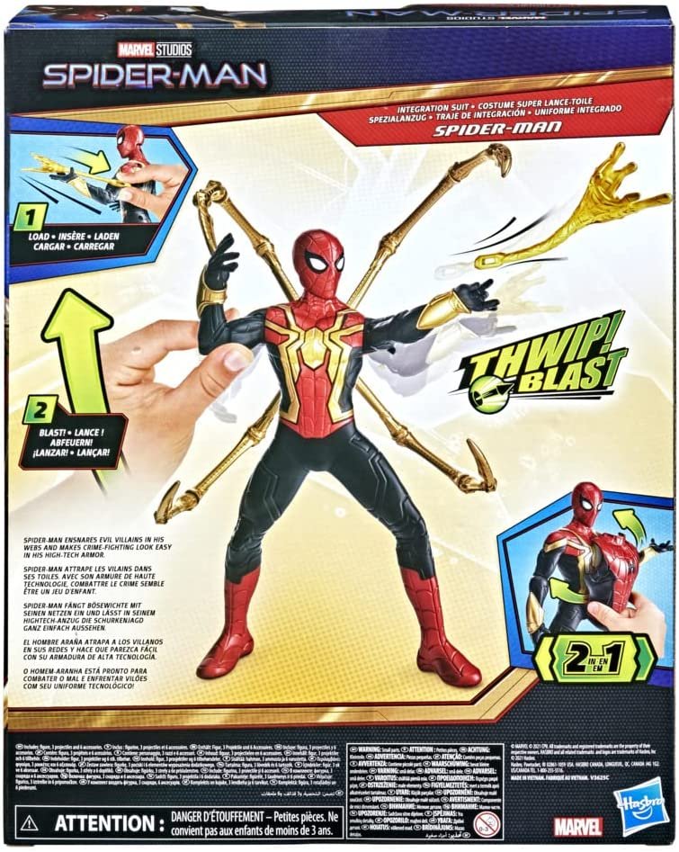 Spider-Man Marvel Deluxe 13-Inch-Scale Thwip Blast Integrated Suit Action Figure, Suit Upgrades, and Web Blaster Accessory