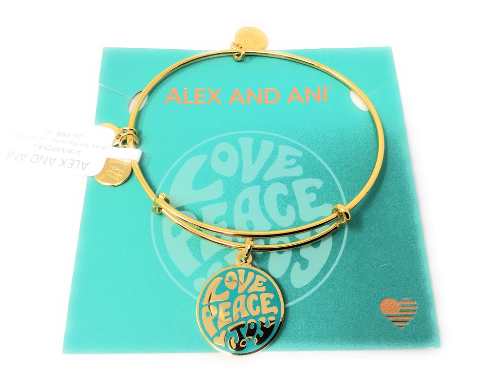 Alex and Ani Womens Words are Powerful, Love Peace Joy EWB Bangle Bracelet, Shiny Gold, Expandable