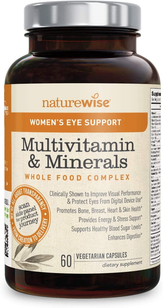 NatureWise Women's Eye Support Whole Food Multivitamin for Eye Health, Blue Light Defense with Chelated Multi Minerals, Lutemax 2020, and Zeaxanthin (Packaging May Vary) [1 Month Supply - 60 Capsules]