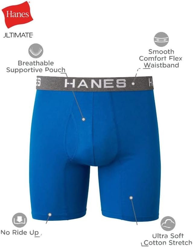 Hanes Ultimate Total Support Pouch Big Men's Boxer Briefs Underwear Pack, Assorted, 3-Pack (Big & Tall Sizes)