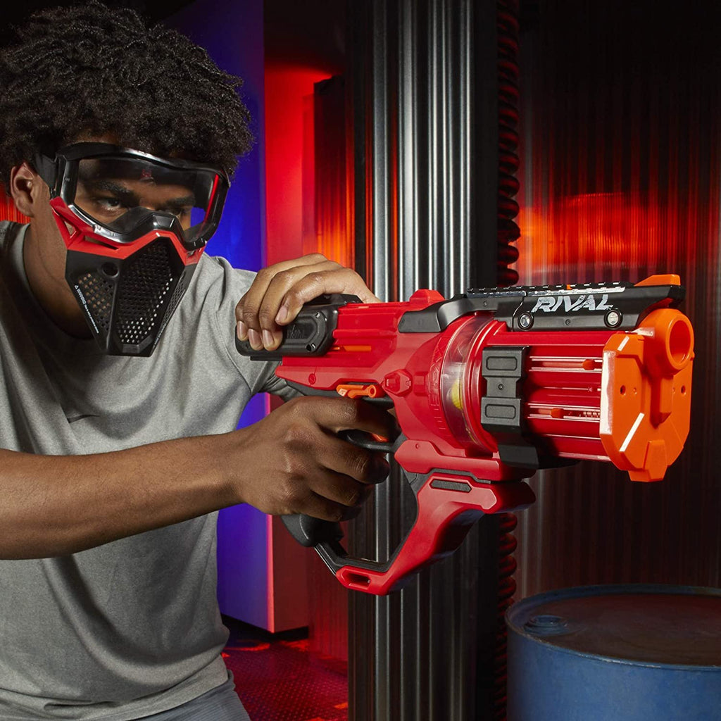 Nerf Rival Roundhouse XX-1500 Red Blaster -- Clear Rotating Chamber Loads Rounds into Barrel -- 5 Integrated Magazines, 15 Nerf Rival Rounds