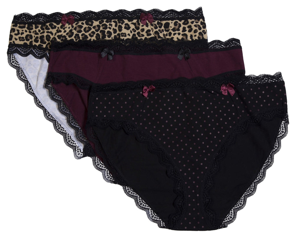 Donna Loren Low-Rise Hipster Ladies Panties Lace Trim Underwear, Assorted 3-Piece Set