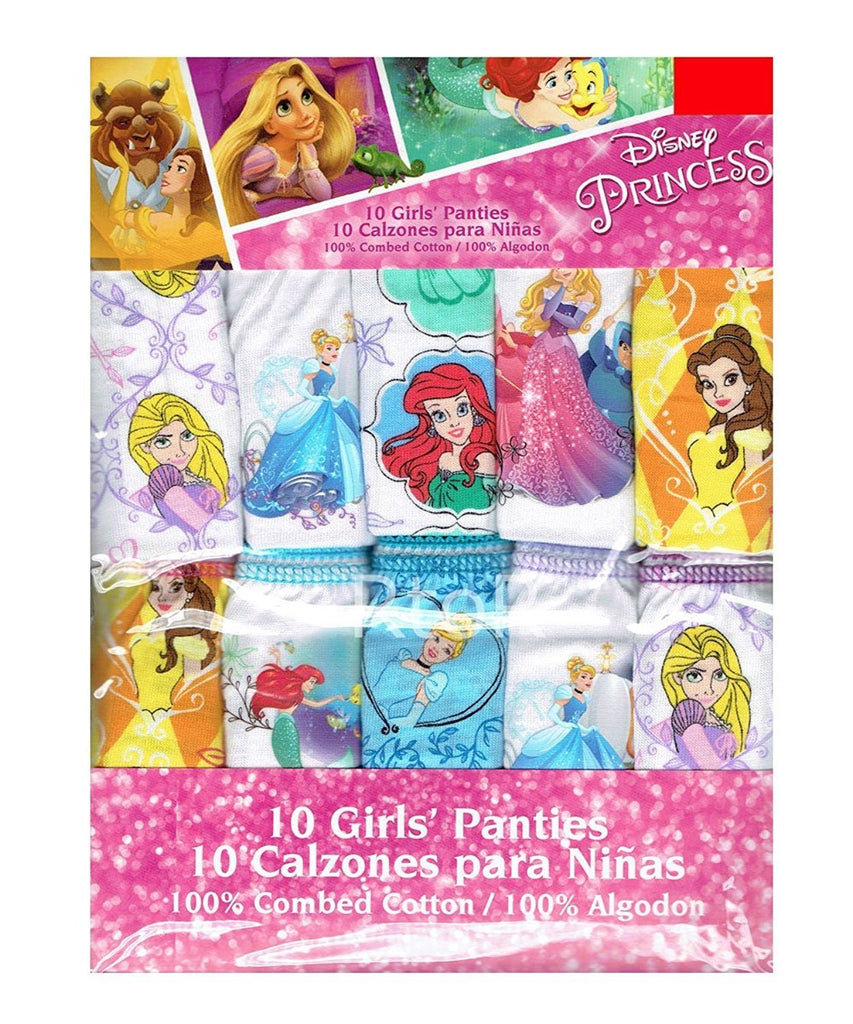 Disney Princess 10-Pack Girls Panties Underwear Cinderella Belle Ariel Rapunzel