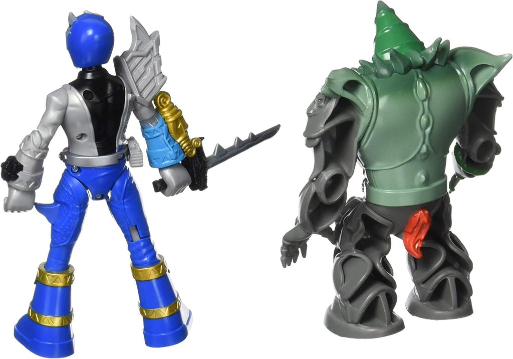 Power Rangers Dino Fury Battle Attackers 2-Pack Blue Ranger vs. Shockhorn Kicking Action Figure Toys with Accessory Inspired by TV Show Ages 4 and Up